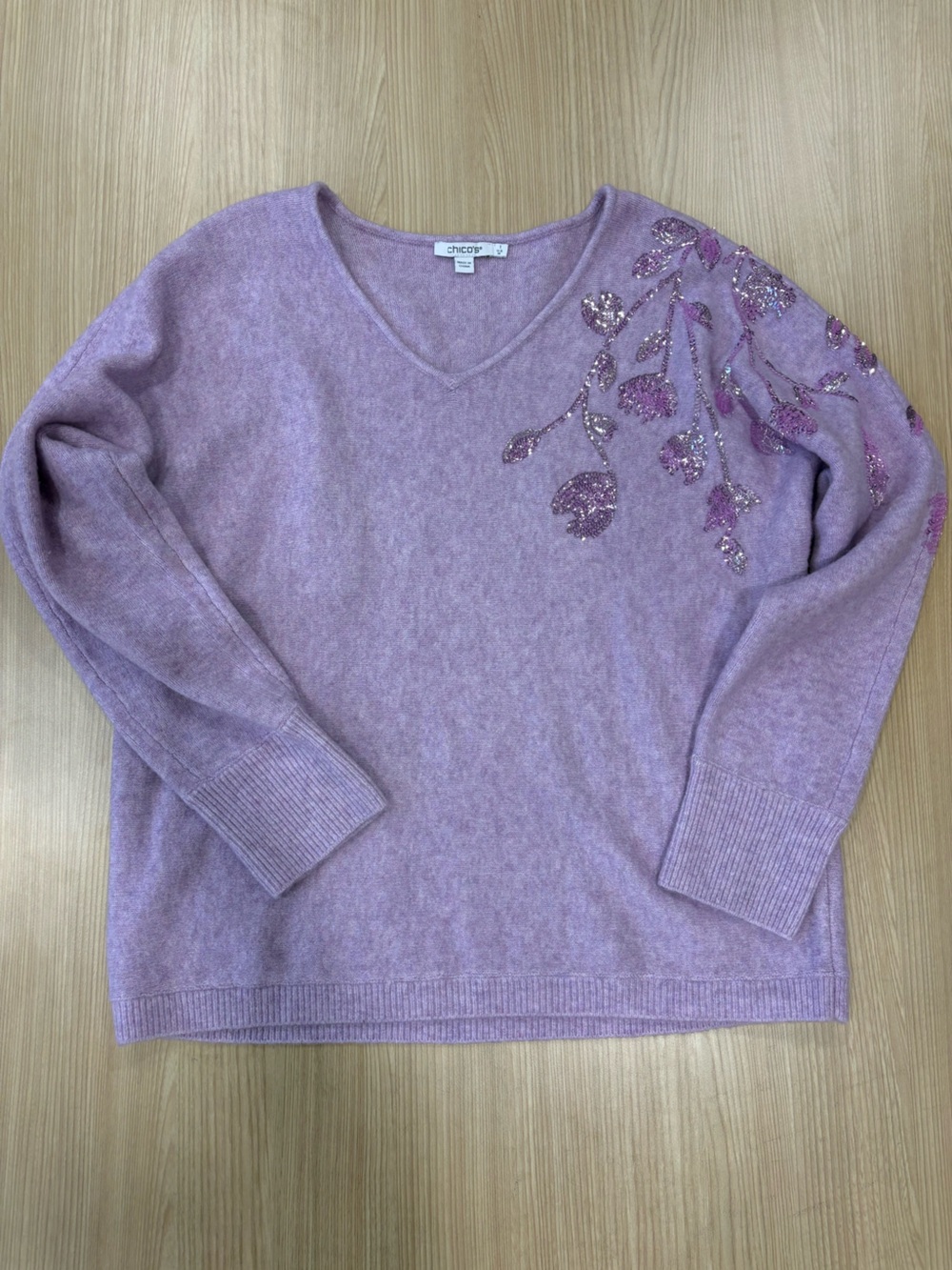 Chico's Lavender Embellished V-Neck Pullover